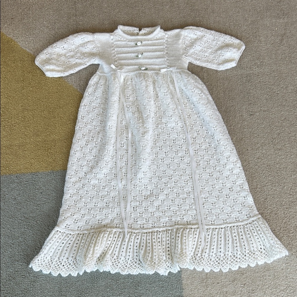 Elegant White Knit Baby Dress